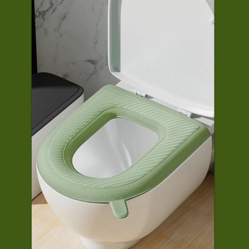 

Чехол для сиденья унитаза из ЭВА, водонепроницаемый, теплый, для туалета, аксессуары для ванной комнаты, универсальная крышка, чехол для унитаза, портативный, для дома, зима зелёный
