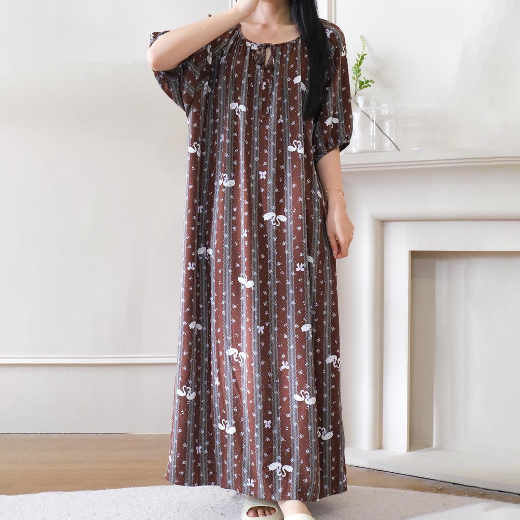 1011 new cotton and silk nightdress women's summer short-sleeved pajamas cartoon pony element long loose cotton silk skirt can be worn outside