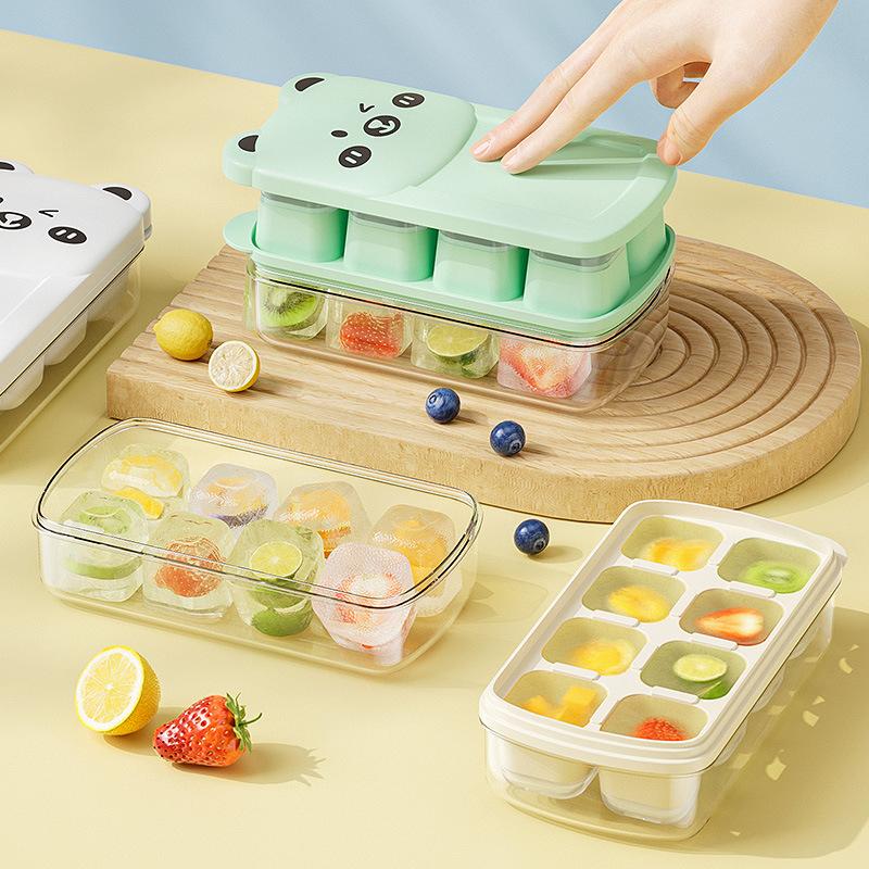 Små Isbitsformar med Lock och Behållare, 8 Isbitar Var, Lätta att Ta Ut och Stapelbara, Isbitsform för Minikyl, för Kaffe, Citron