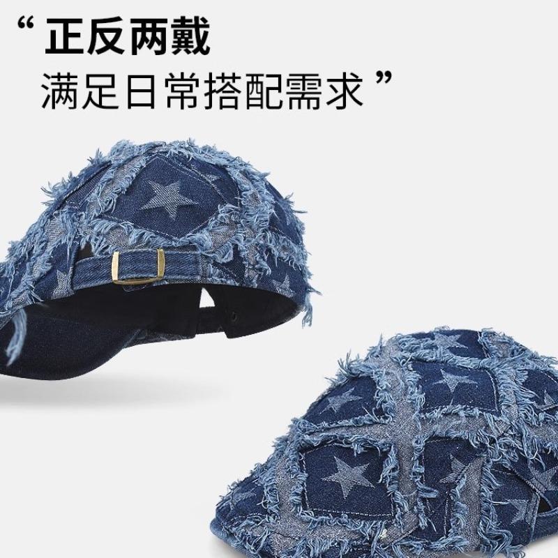 Denim star forward hat retro beret female face small reverse hat cowboy hat personality trend spring and autumn