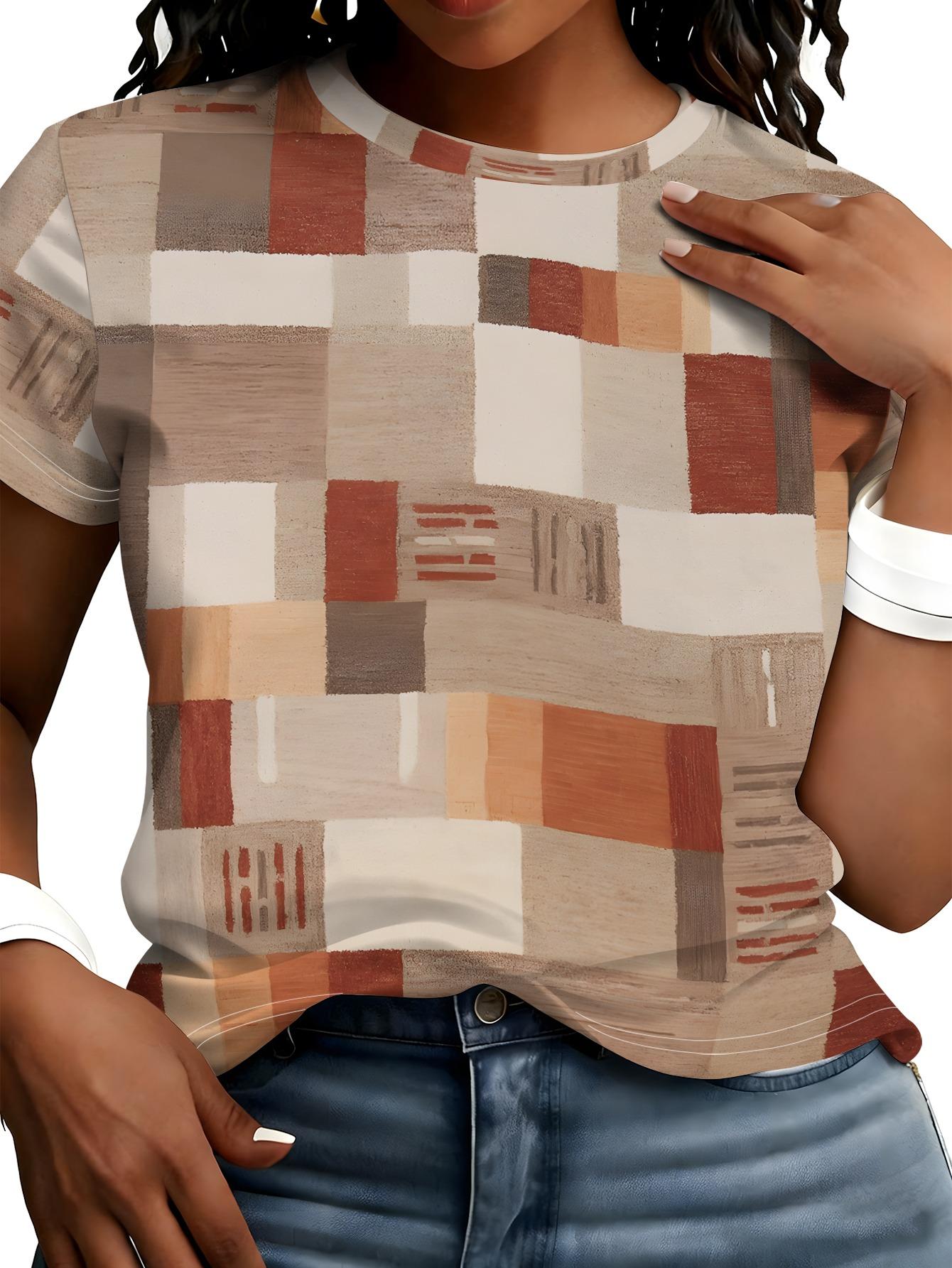 

[Printed Design- No Texture] Artistic Hand-painted Texture Patchwork T-shirt. Full-print Design. Forest-inspired Gentle Style. Perfect for Daily Wear. L