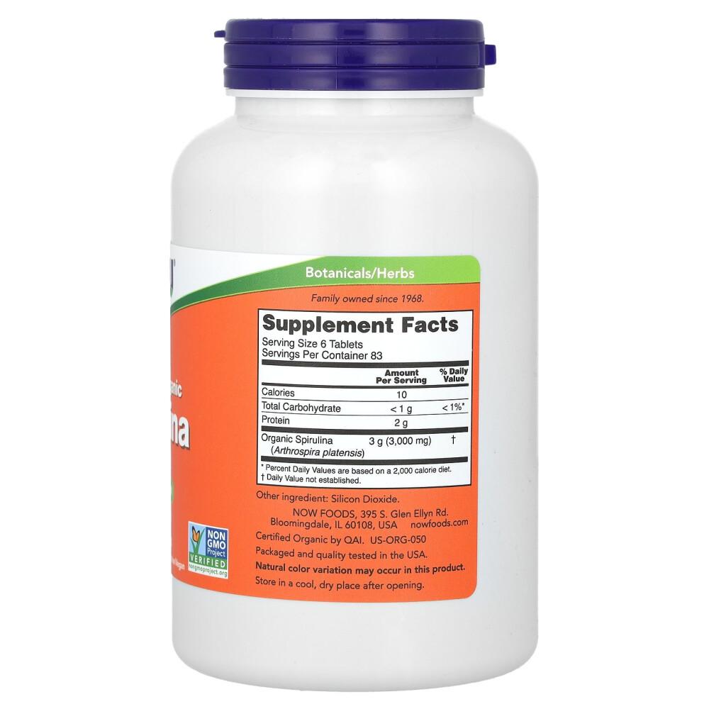 Now Foods Certified Spirulina 3000mg, 500 Tablets (500mg per Tablet)