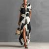Summer New Geometric Print Shirt Dress for Women Casual Vacation Sun Protection Maxi Dress