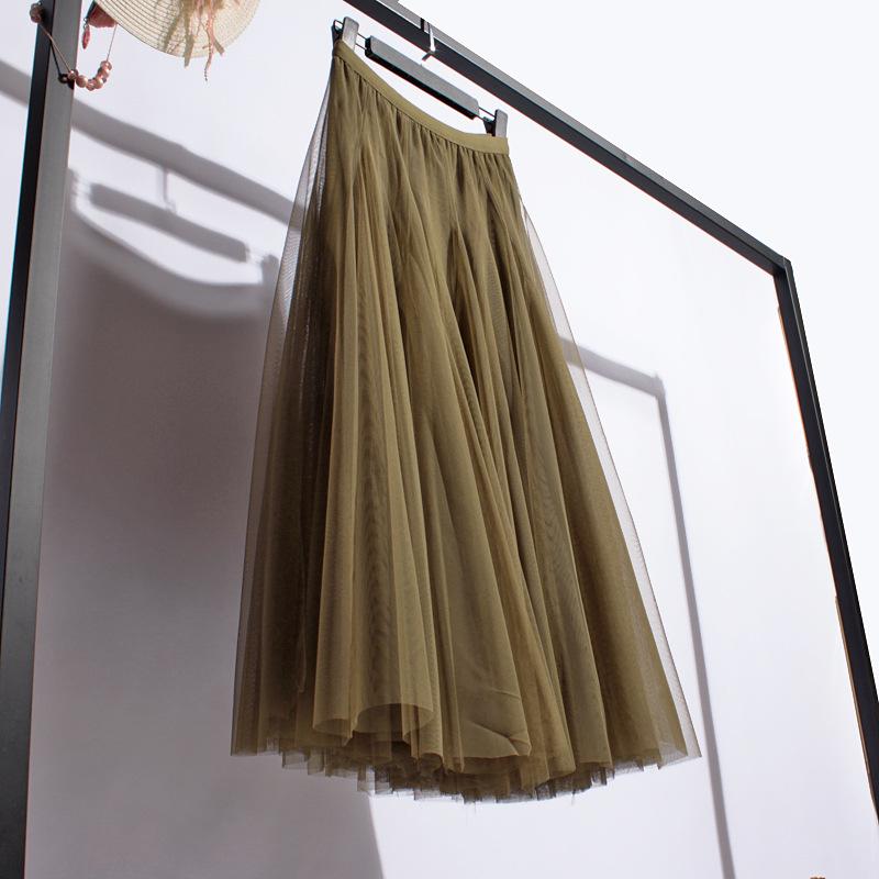 Women's High-End Mesh Pleated Midi Skirt - Summer Slimming Big Swing Tulle Skirt