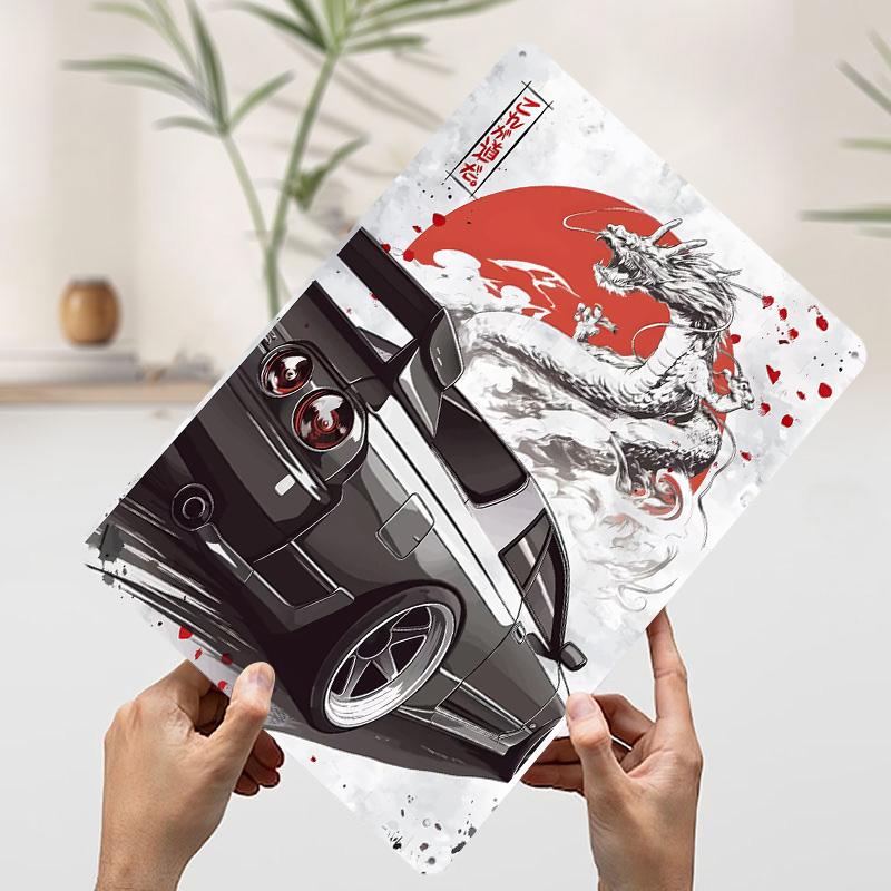 Sports Car Skyline R32 With Dragon Art Tinplate Poster Customized Wall Art Vintage Metal Signs Retro Tin Plaque for Desk Decor