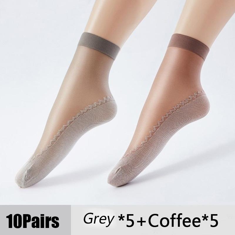 Ultrathin Transparent Socks for Summer Cotton Silk Thin Socks Lady Lace Mesh Elastic Socks Patchwork Crystal Ankle Socks Female Short Socks