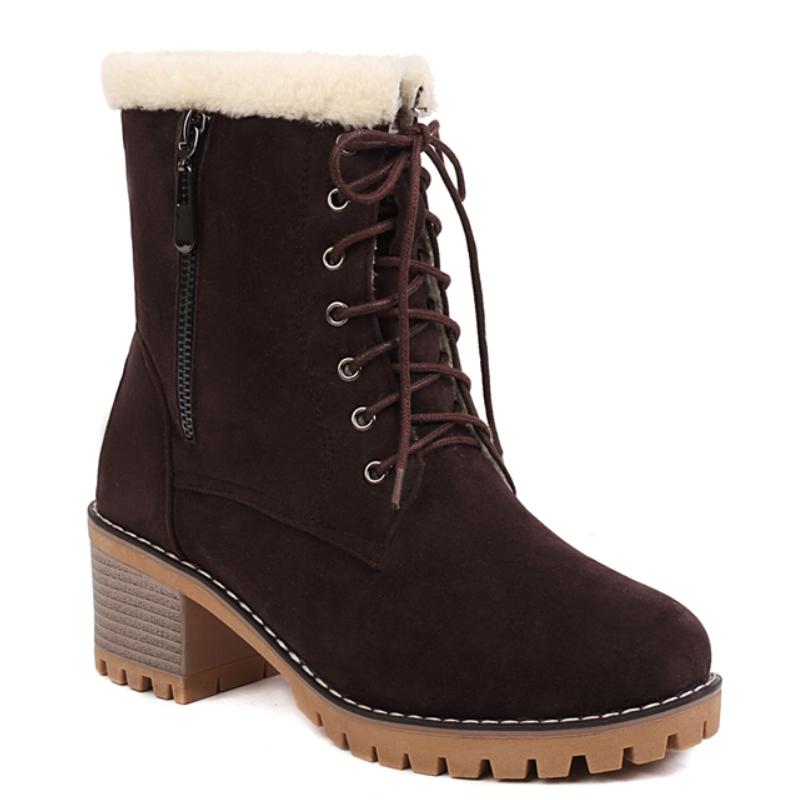 

Женские ботильоны Зимние Теплые Меховые Снежные Ботинки Обувь На шнуровке Низкий каблук Черные Коричневые Вечерняя Обувь Обувь Большой Размер Удобные 39 верблюд