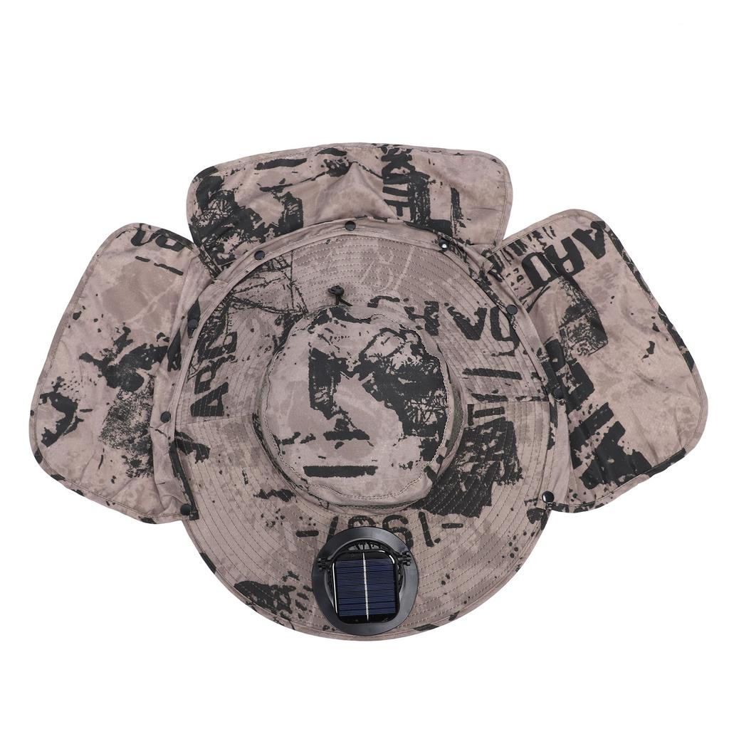 Solar Fan Sun Hat USB Rechargeable Adjustable UPF50 Waterproof Wide Brim Fishing Hat with Neck Flap