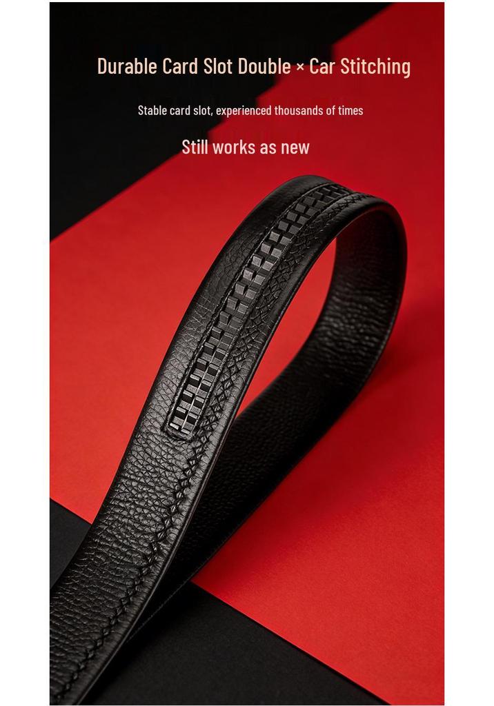 Men's Lychee Grain Leather Belt with Automatic Buckle - Casual and Versatile Style