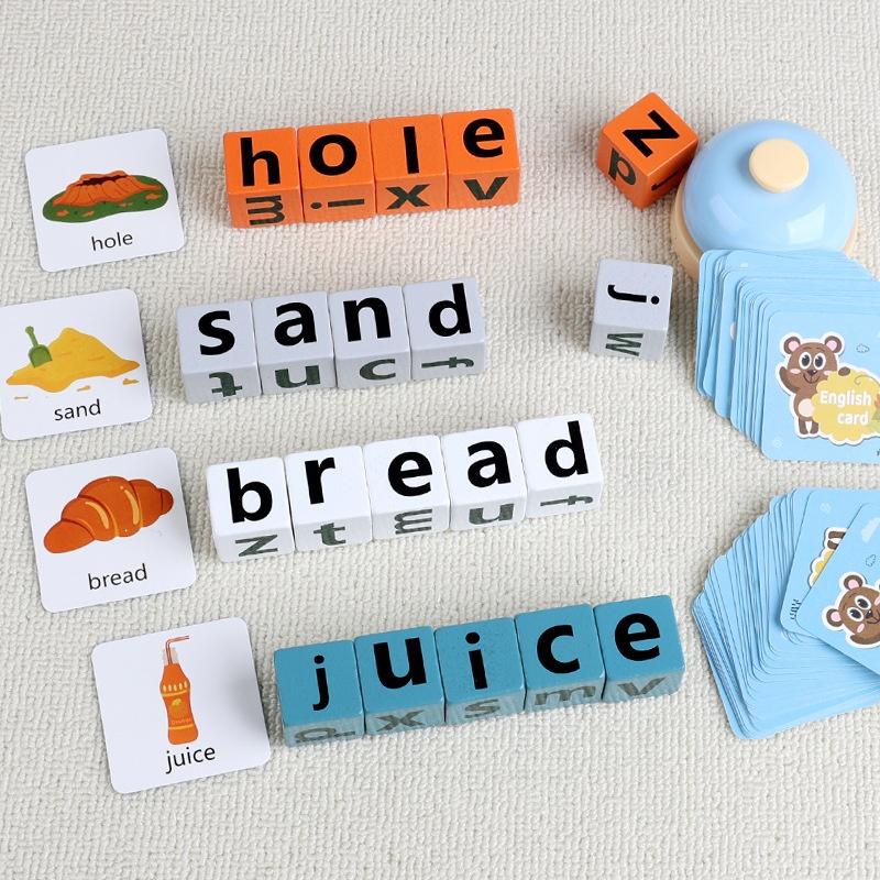 English Word Spelling Cubes Game Set Flash Cards Educational Toy for Kids Early Learning Classroom or Family Fun
