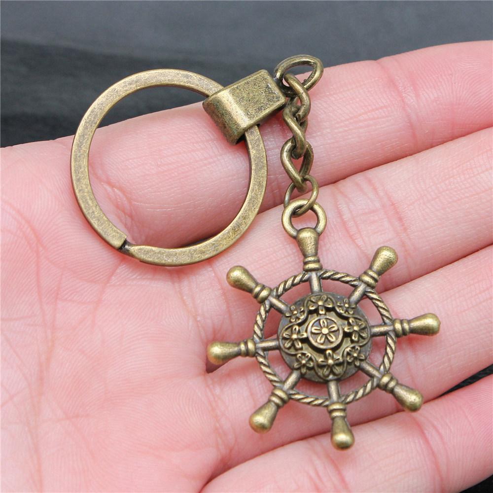 Punk Airplane Gear Steampunk Themed Antique Bronze Metal Keychain with 30mm Ring for Boys Bag Charm
