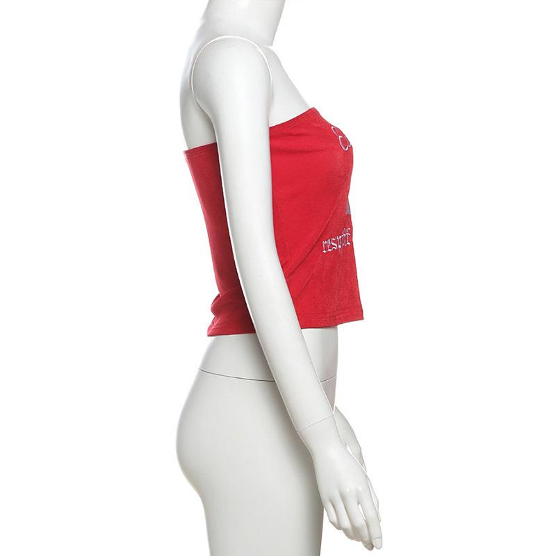 European and American Summer Women's Short Style Crop Cut Street Style Printed Chest Wrapped Vest