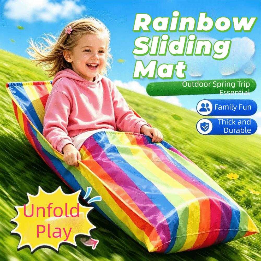 Waterproof Kids Grass Skiing Bag Foldable Rainbow Grass Dragging Mat Cooperative Game