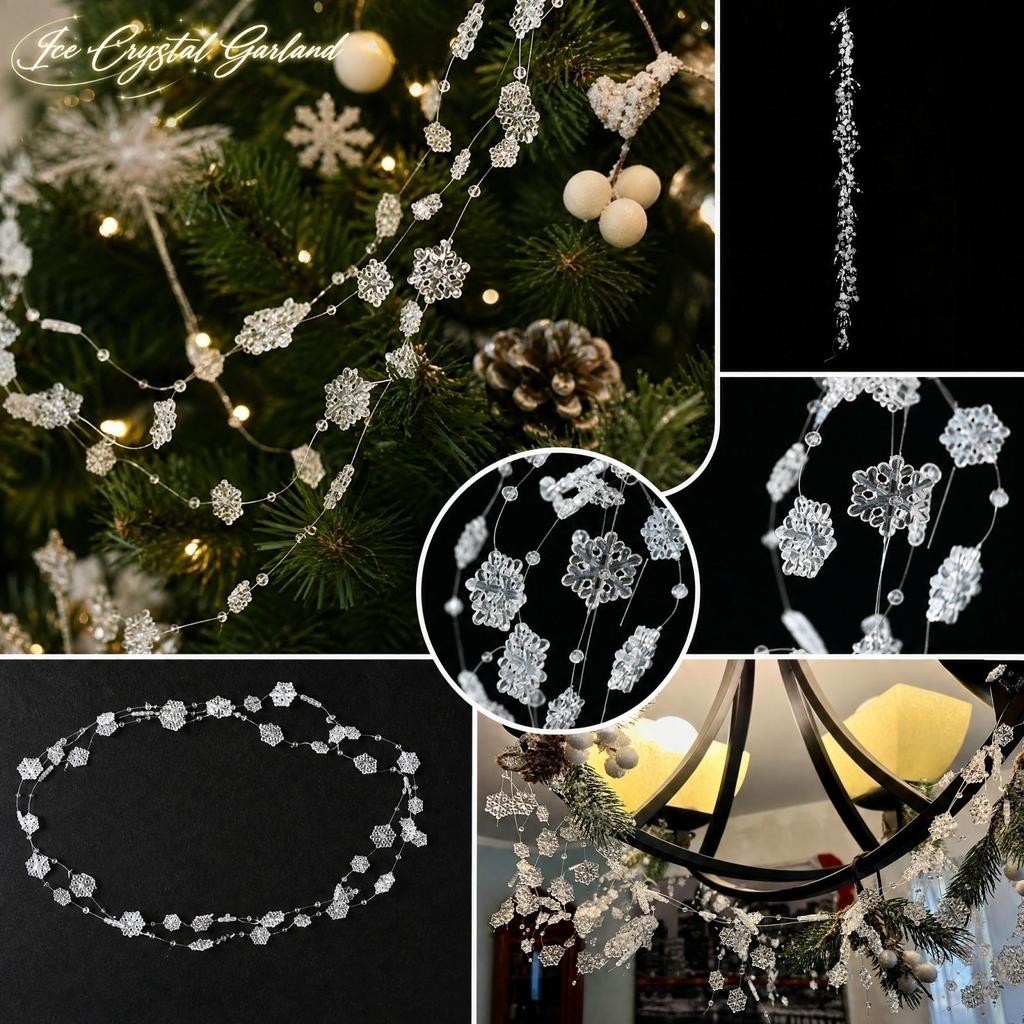2M Transparent Snowflake Beaded Garland Christmas Tree Decoration with Chain for Wreath and Home Decor