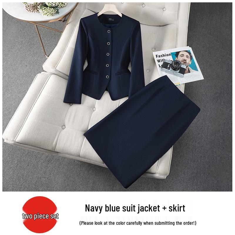 Elegant Navy Blue Women's Suit Set - Autumn 2025 High-end Professional Salon Attire