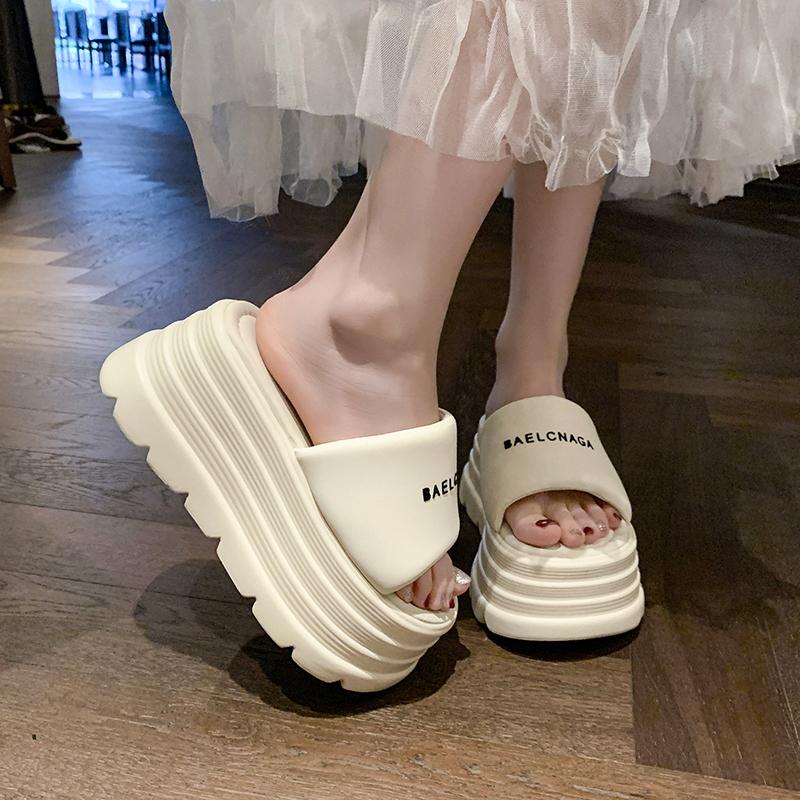 Shining Bright Rhinestones Thick Sole Designer Brand Women Slippers Flat Shoes Open Toe Fashion Sexy Outdoor Ladies Shoes 8CM