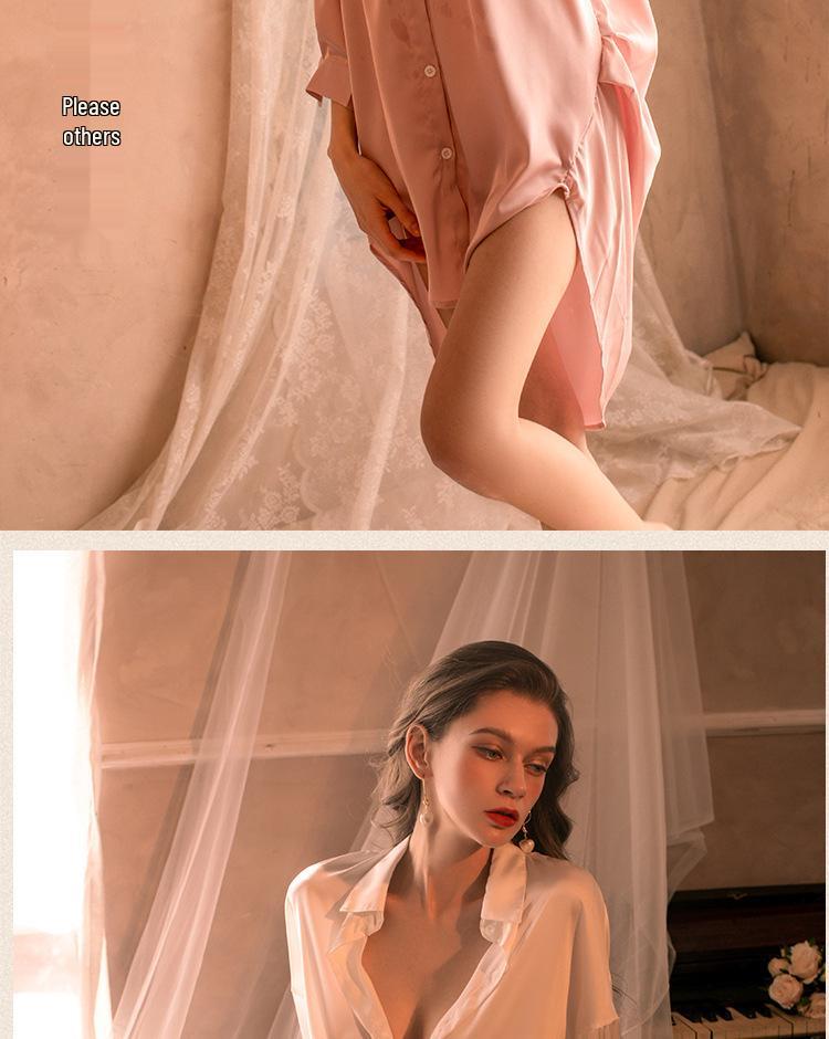 Übergröße Spitze Mesh Boyfriend Hemd - Sexy Dessous Loungewear für Frauen