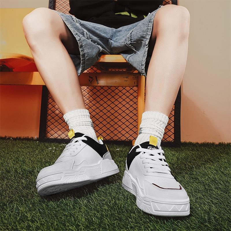 Spring College Style Thick Baseplate Shoes New Leather Splicing Letter White Shoes Sports and Leisure Versatile Trendy Men's Shoes