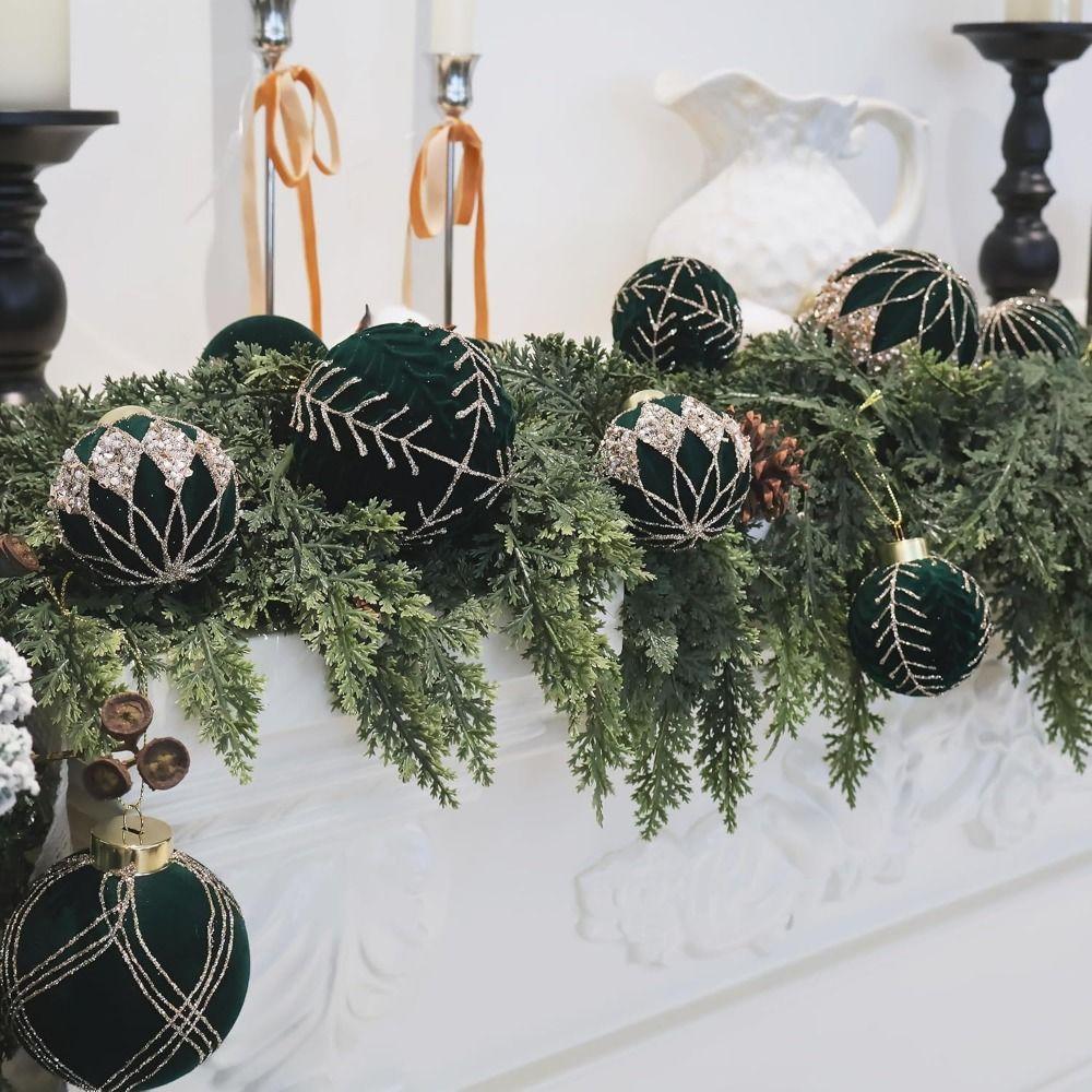 16Pcs Shiny Flocking Christmas Ball Creative Xmas Tree Hanging Pendants Party Decorations