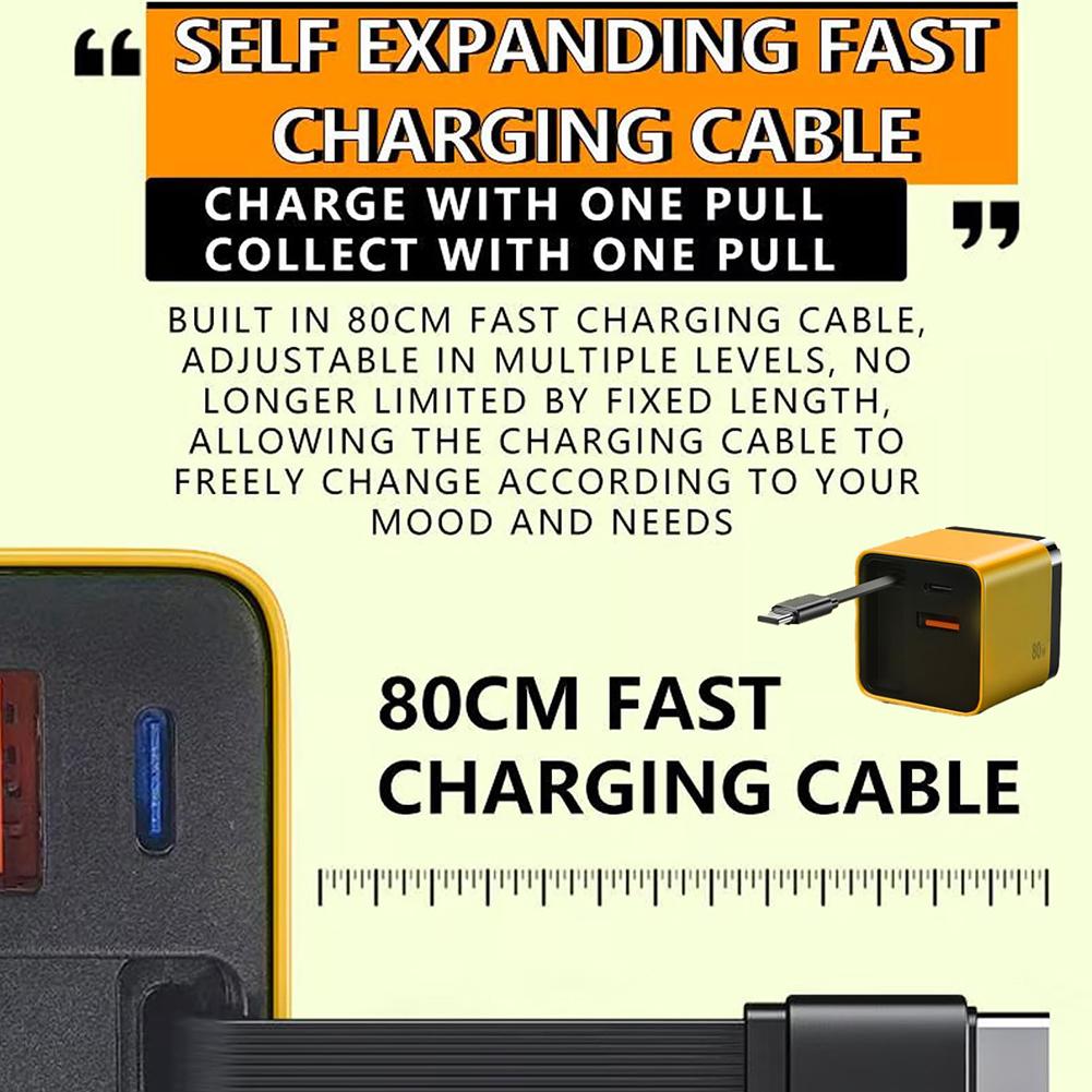 3-in-1 GaN-Ladegerät mit Typ-C-Kabel & 2 USB-Anschlüssen Skalierbar 80W Max Schnellladegerät-Modul Wandladegerät für Smartphones und Laptops