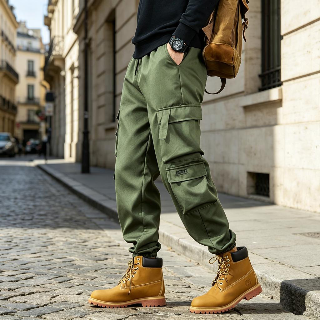 Men's Casual Cargo Pants Loose Fit Plus Size Tapered Multi-Pocket Streetwear Pants for Spring and Fall