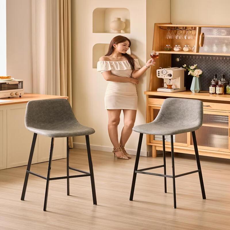 Light Luxury Crazy Horse Leather Bar Stool