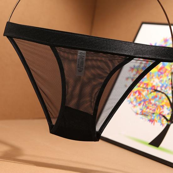 Women Sexy Briefs Low-rise Elastic Waistband Seamless Mesh Yarn Underwear Solid Color Lightweight Panties