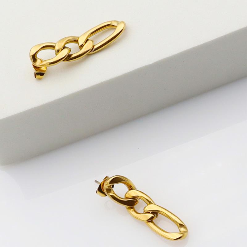 Cercei geometrice retro cu lanț gros și set colier din aur de 18K pentru femei - Stil european și american, Oțel titan