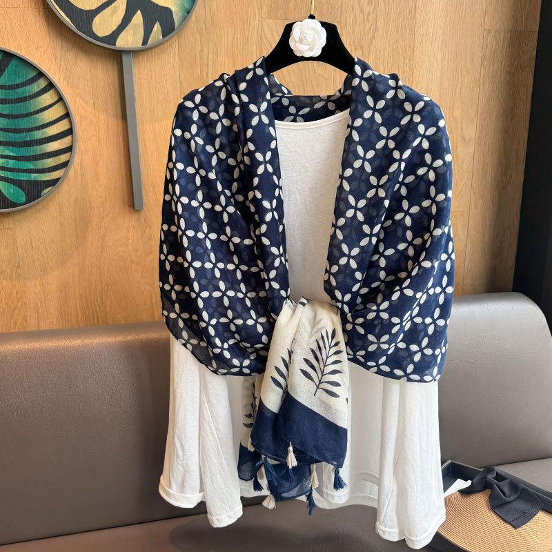 Women S Floral Printed Polyester Scarf For Air Condition Room Travel Sun Protection