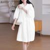 ZANZEA Women Casual Turn Down Collar Summer 3/4 Sleeve Dress