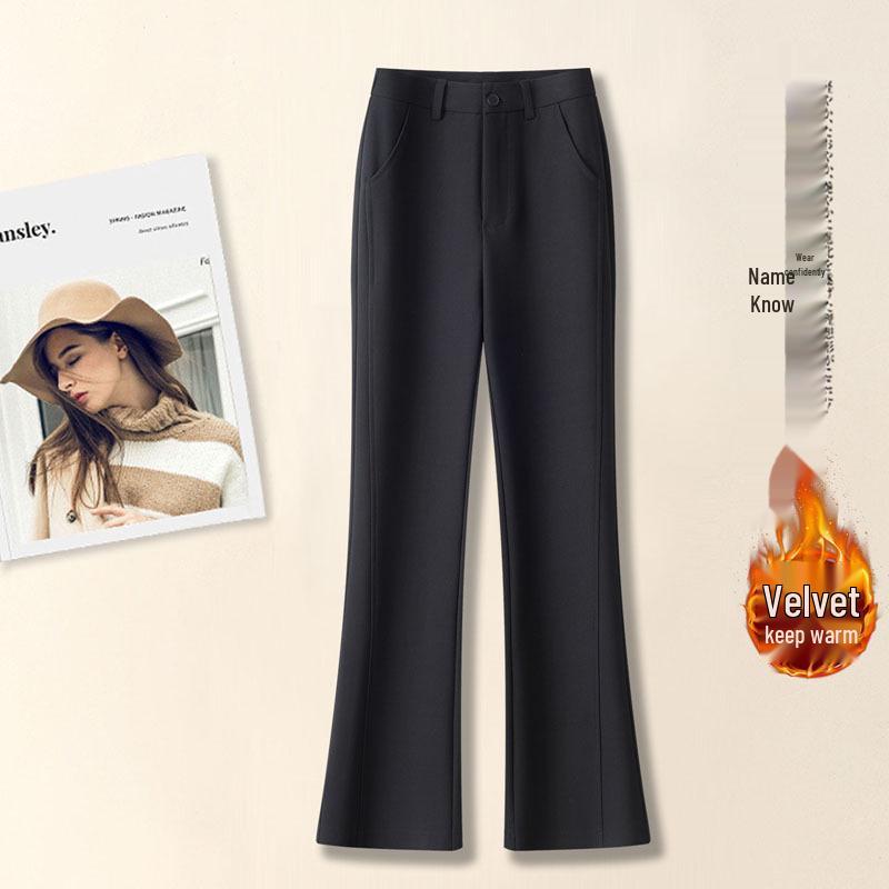 

Women s High-Waisted Black Velvet Micro-Flare Pants for Autumn/Winter - Trendy, Slimming, Tall Fit. M