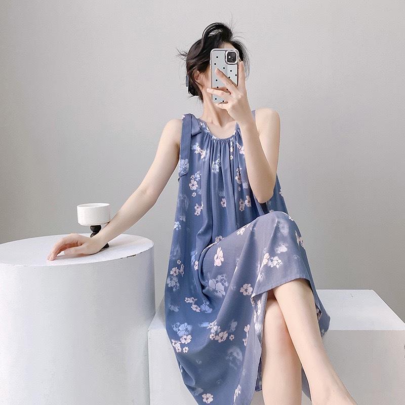 Cotton and silk nightgown women's summer 1011 new high-end vacation style long dress, sleeveless pajamas and loungewear in spring and autumn