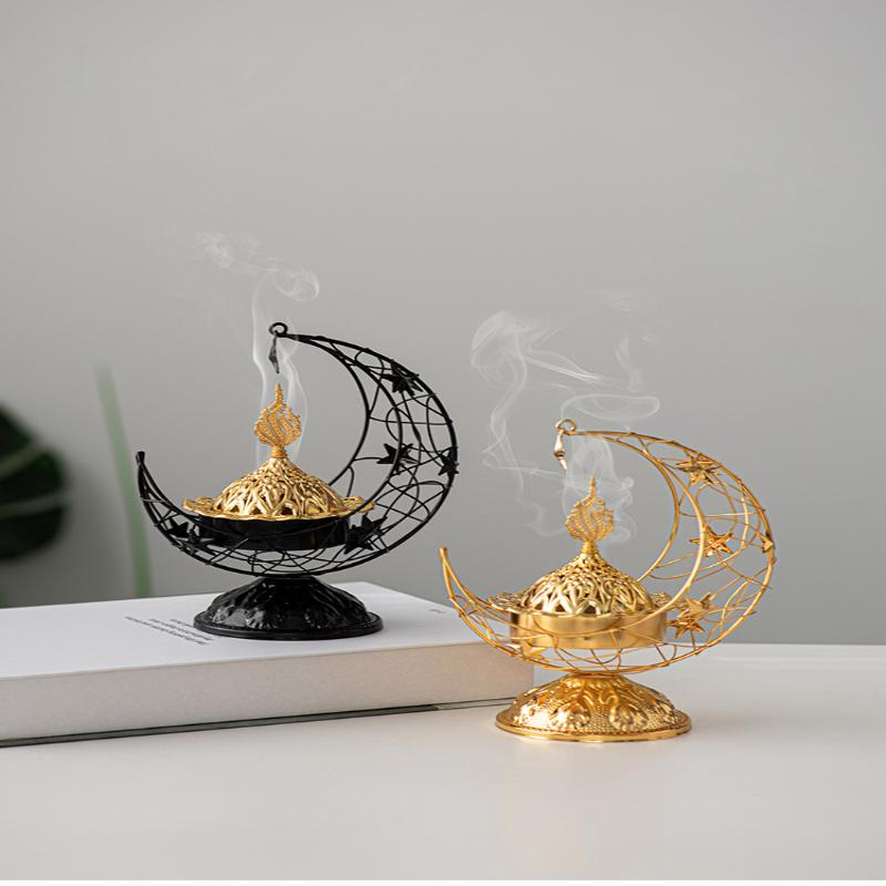 Moon-Shaped Metal Incense Burner Handheld Home Living Room Desktop Decor Ornament Stylish Aromatherapy Burner