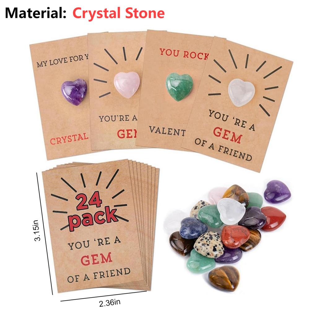 24Pcs Valentine's Day Cards with Love Hearts Valentines Gift Cards Heart-Shape Stone Valentine Exchange Card for School Party