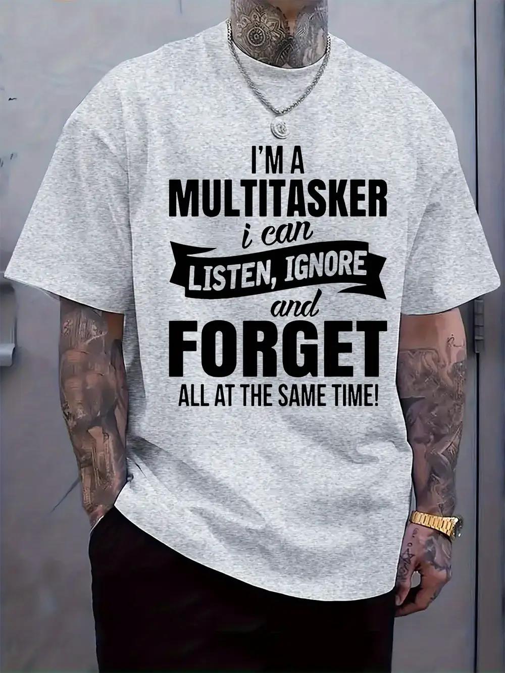 Casual Crew Neck T-shirt with Humorous I m a Multitasker Print - Regular Fit XXXL