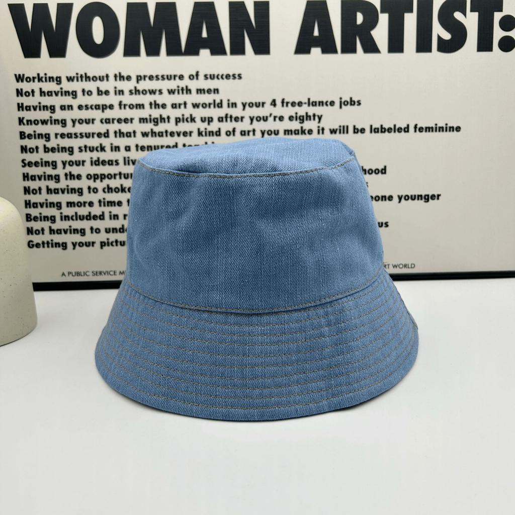 Denim bucket hat women's fashion show face small makeup sunshade sunscreen hat travel versatile niche bucket hat tide
