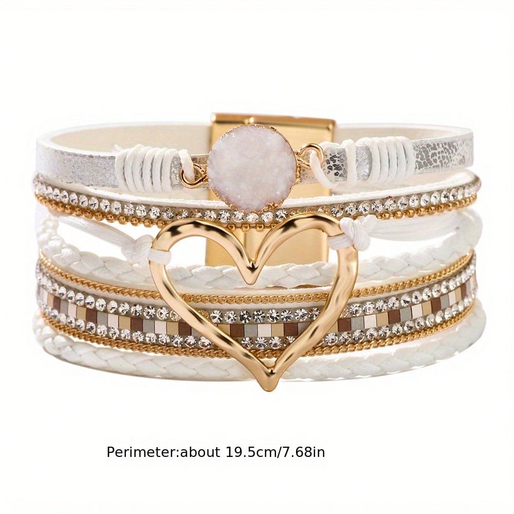1 Piece Hand Woven Multi-Layer Leather Bracelet, Bohemian Style Gold Heart Women'S Bracelet Accessory