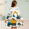 Little Girls White High Neck Fuzzy Trim Long Sleeve Tie Waist Motorcycle Printed A Line Flared Dress