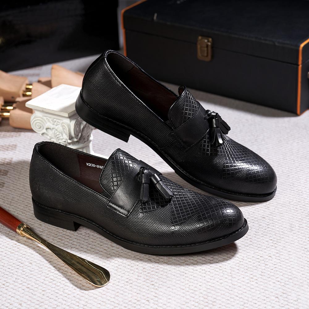 Fashion Tassel Loafers Men'S Business Casual Leather Shoes Men'S One-Pedal Genuine Leather Embossed Versatile Men'S Shoe Factory