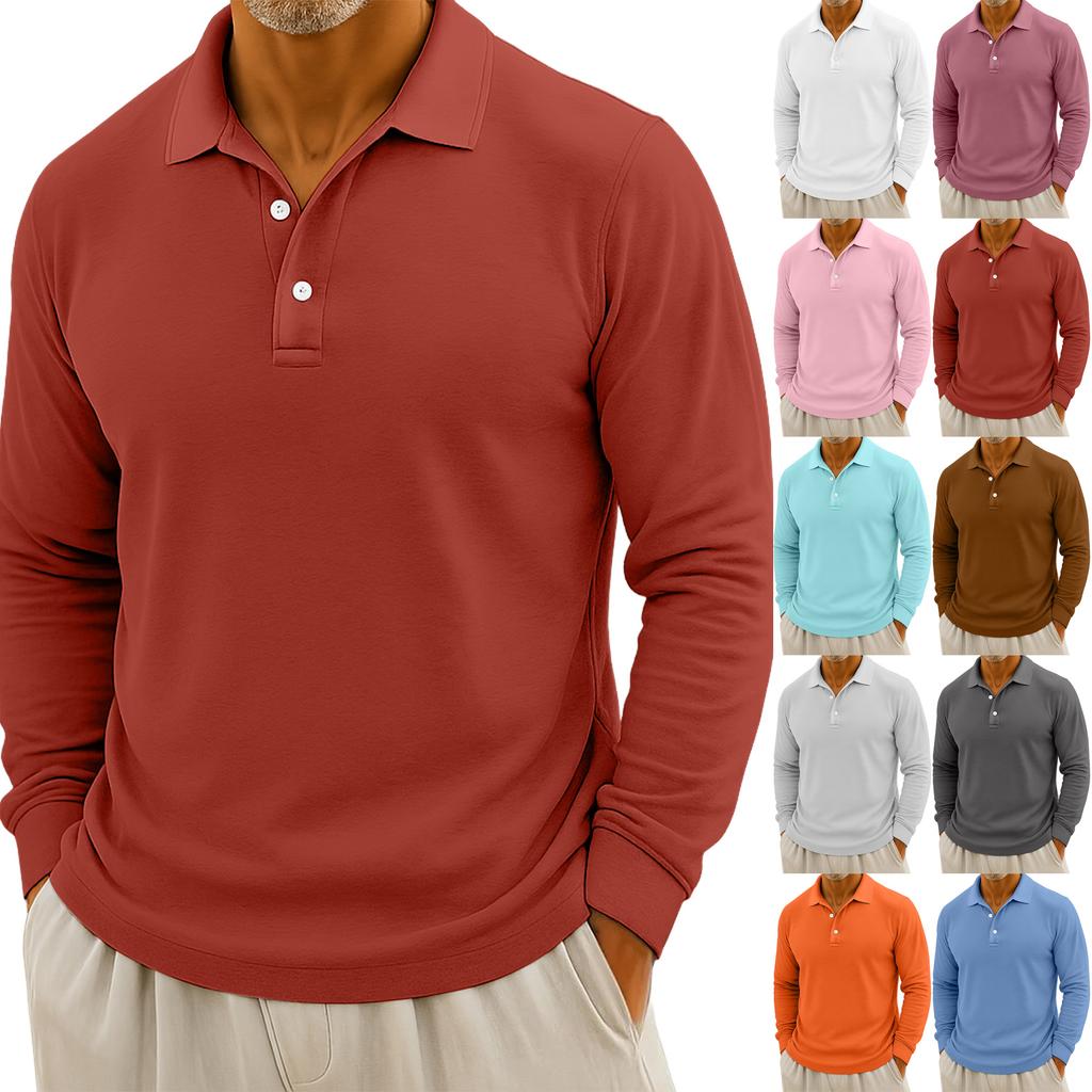 Men's Casual Solid Color Button Long Sleeve Top