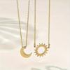2pcs Sun & Moon Pendant Necklace Set - Vintage & Minimalist Style, Iron Crafted Bohemia Jewelry Gift, Perfect for Women Men Casual Attire