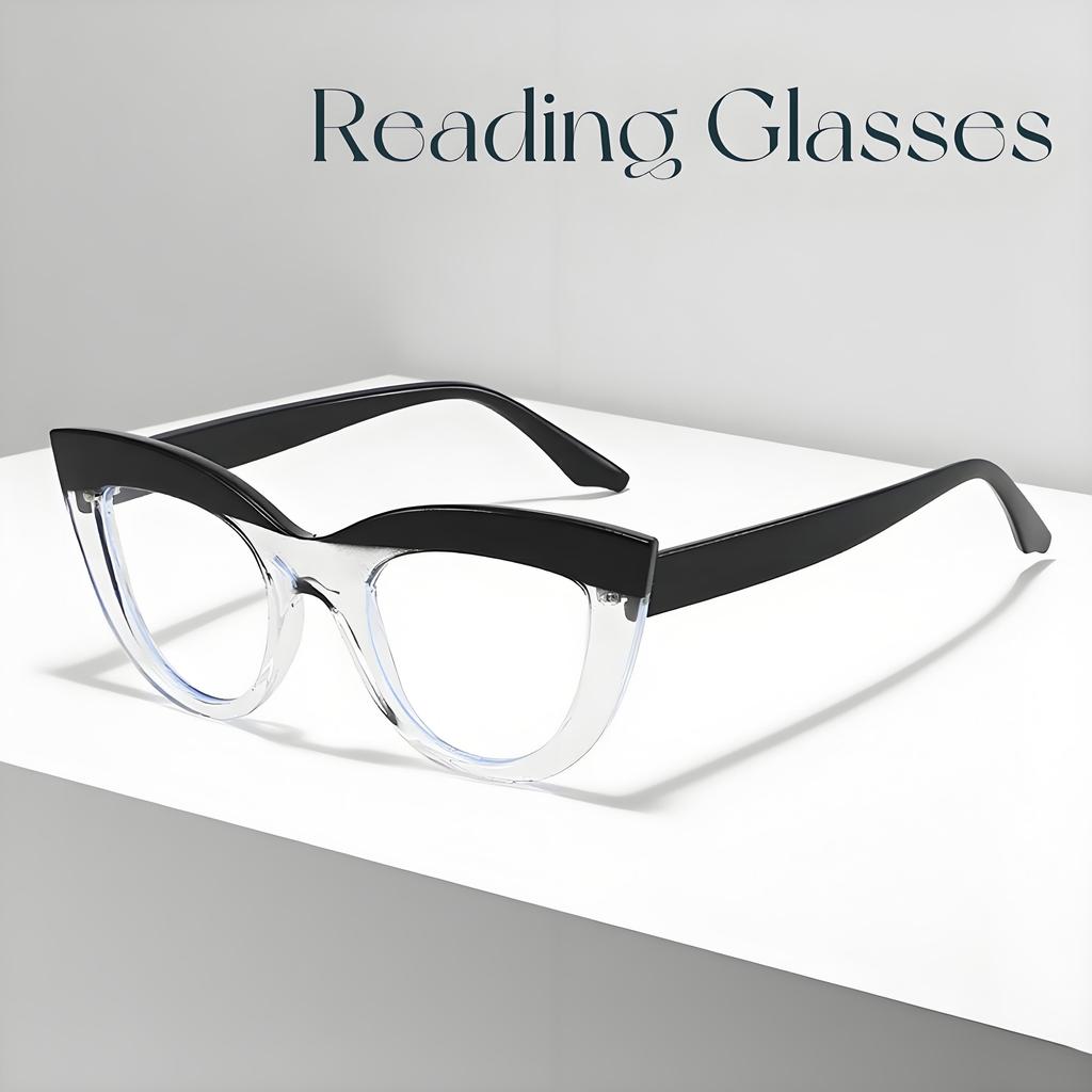 Fashionable Anti Blue Light Butterfly Frame Metal Tooth Reading Glasses Cat Eye Large Frame Color Blocked Presbyopia Glasses