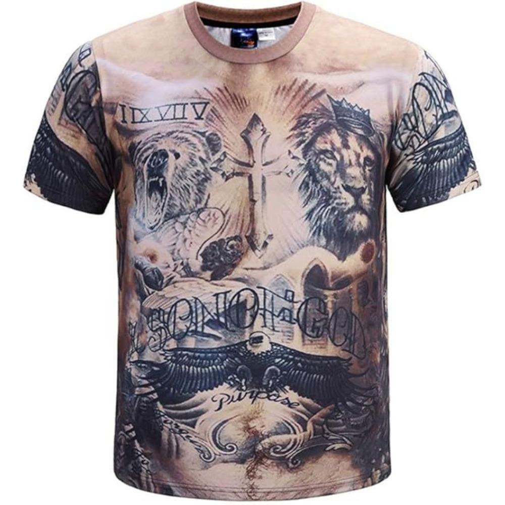 Maglietta da uomo a maniche corte con scollo rotondo, pullover stampato in 3D, top casual