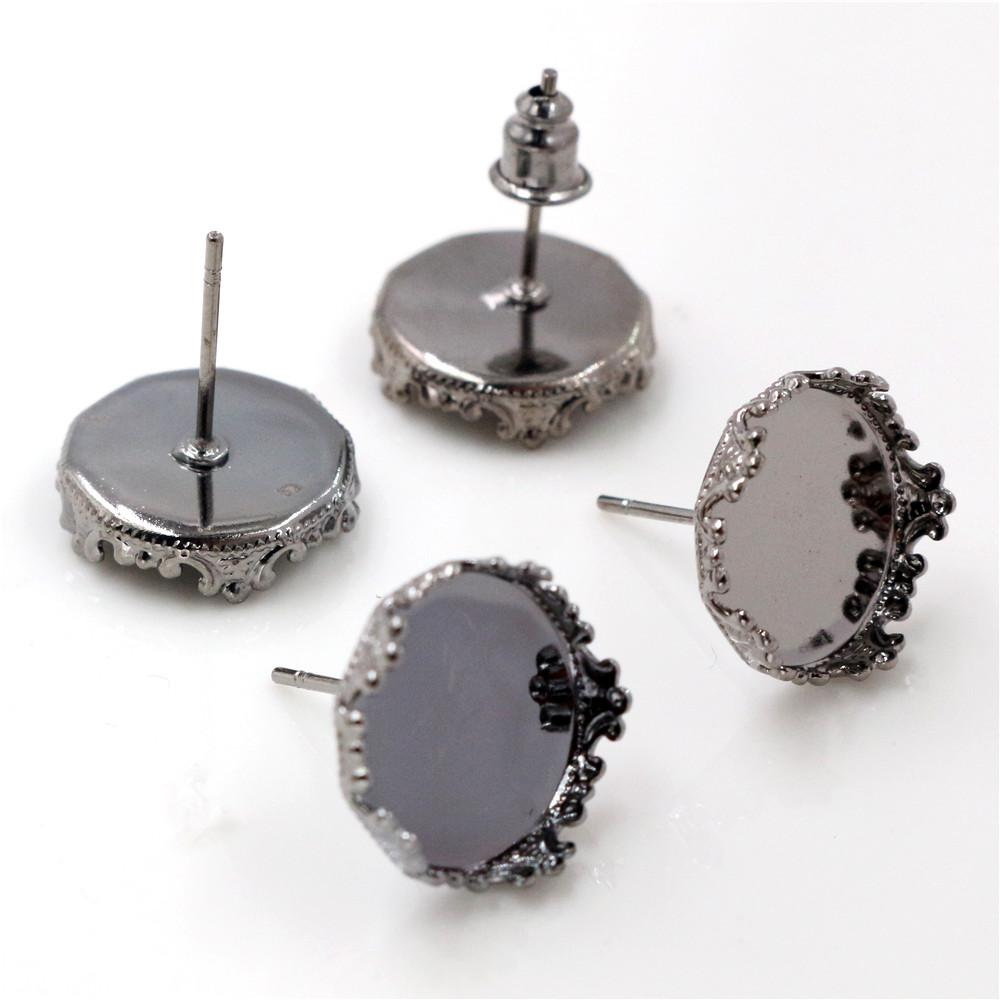 10pcs 8-16mm Inner Size Earring Studs Cabochons Blank Base Setting Bezel Tray with Hole Loops DIY Jewelry Making Accessories 