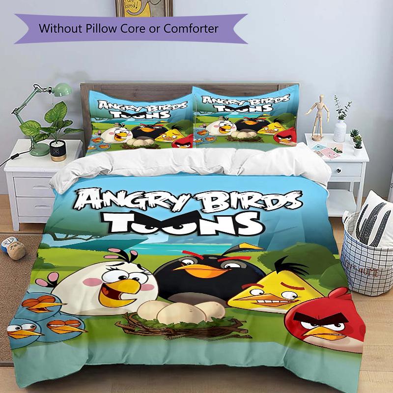 3pcs Angry Birds Duvet Cover Set, 1 Duvet Cover + 2 Pillowcases (No Insert), High-Definition Print, Home & Dorm Set yy251208002