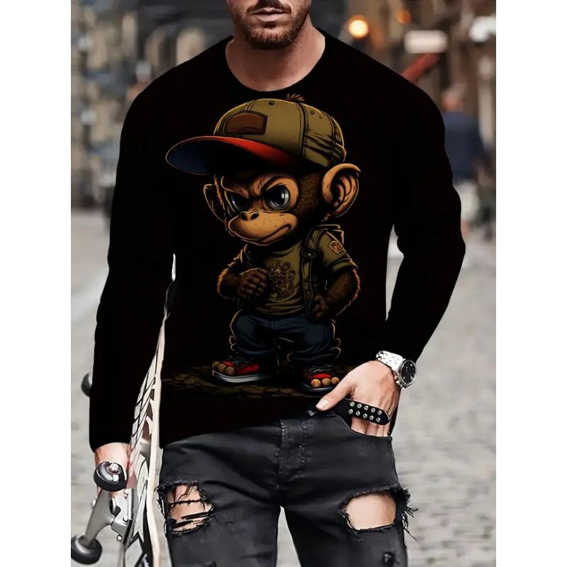 Street Trend Men's Casual Pullover Top Wolf King 3D Printed Men's Loose Long Sleeve T-shirt Simple Casual Men's Long Sleeve