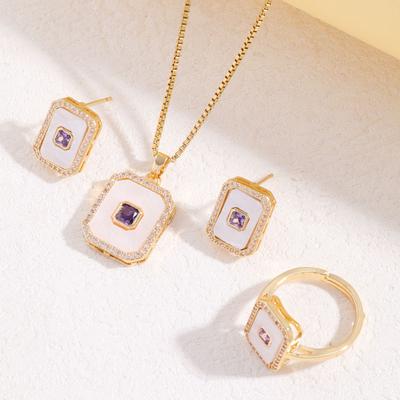 Collana Quadrata in Zircone per Donna, Orecchini, Anelli e Accessori di Alto Livello con Temperamento Micro-Incastonati.