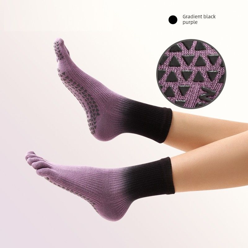 

Гольфы градиентные носки для йоги носки с пальцами летние женские спортивные нескользящие носки профессиональные носки для пилатеса носки для фитнеса в помещении Gradient black purple