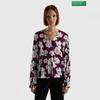 Benetton Flower Printed V Neck Blouse 3s 5ylbdq03g
