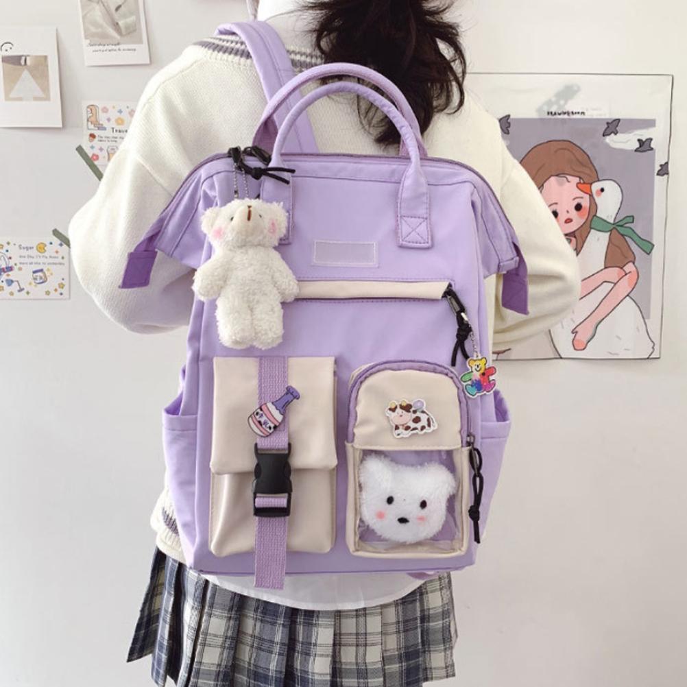 Cute Backpack with  Accessories Lightweight Large Capacity Student Book Bag School Bag Daypack for Outdoor Travel
